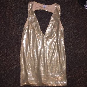 Gold Sequin Low-Cut Shift Dress
